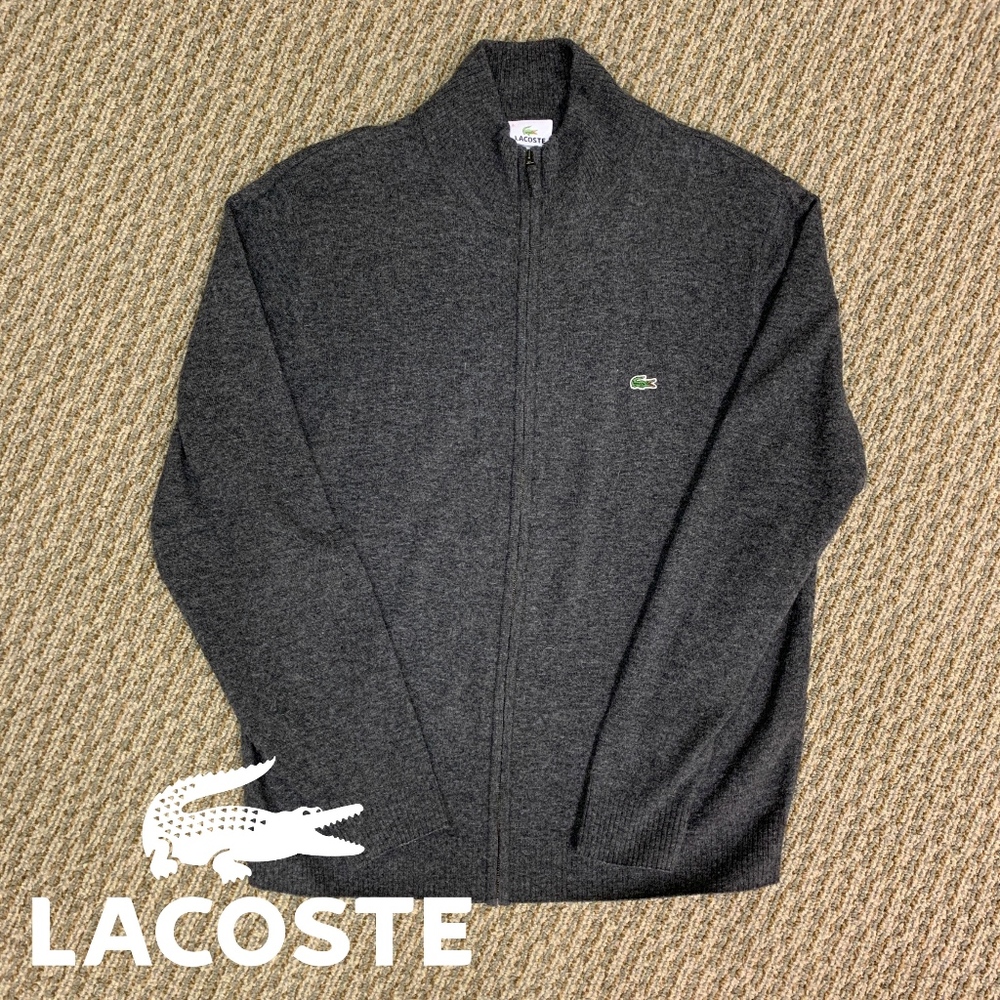 Lacoste Full-Zip Wool Cardigan Sweater - Sz 6 (XL)
